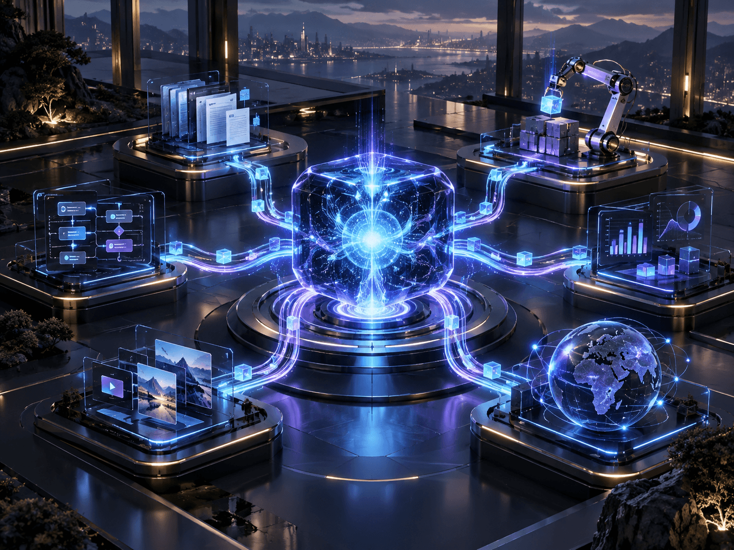 An AI inference core coordinating multiple application modules