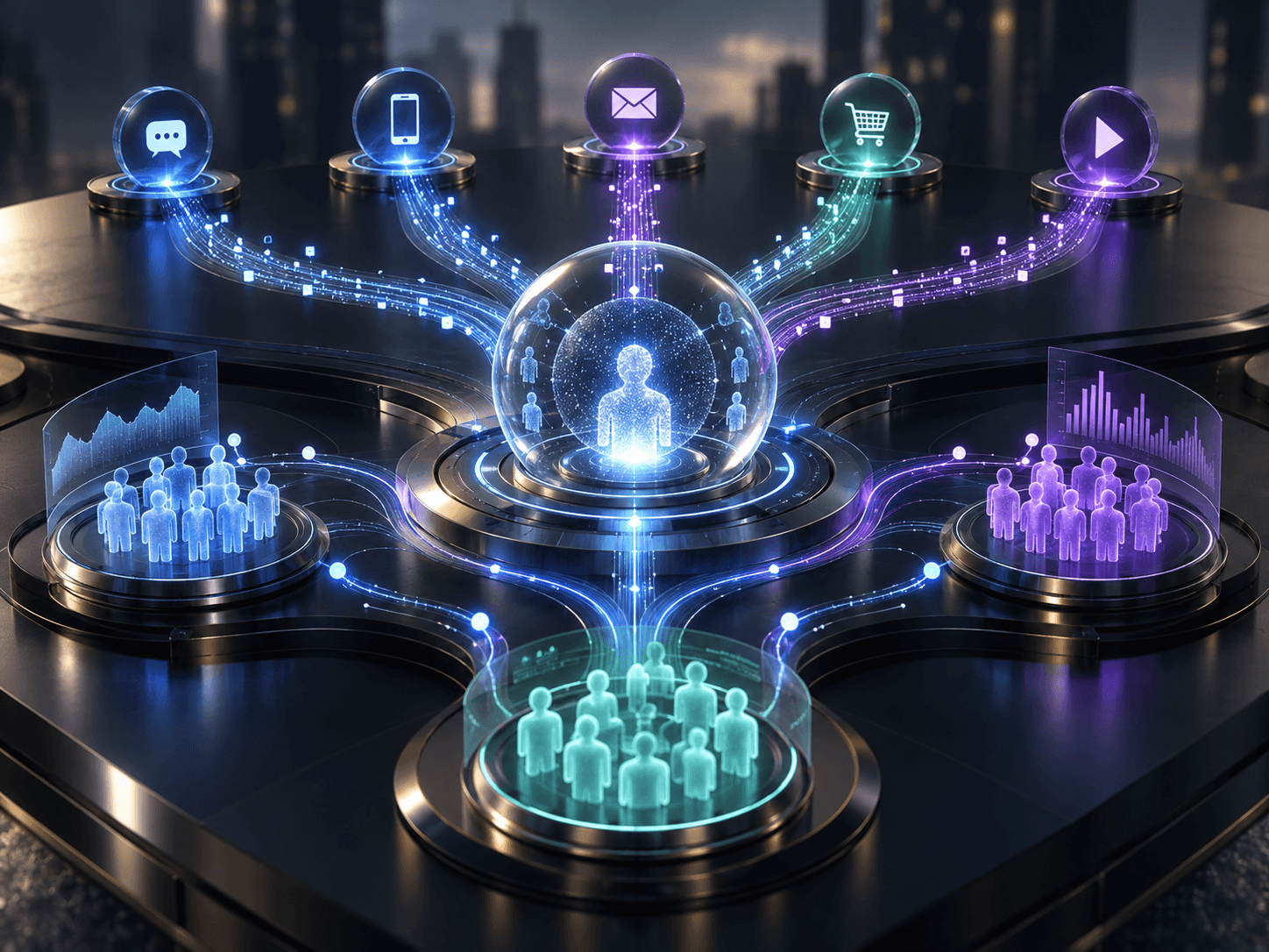 Customer journey paths converging into campaign analytics